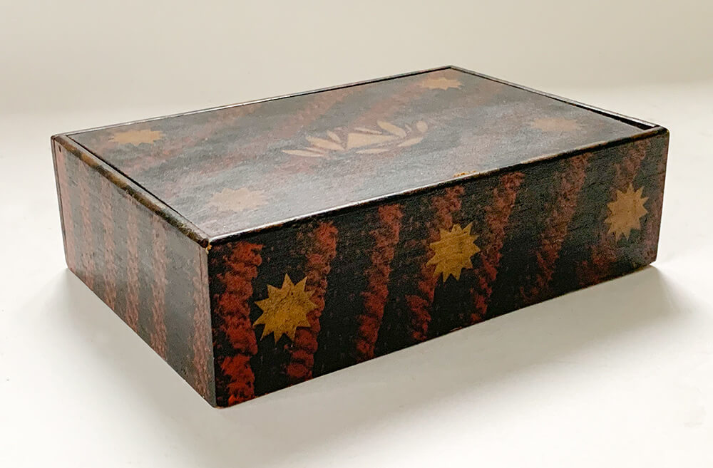 early american antique basswoood and poplar polychromatic paint decorated new england keeping box