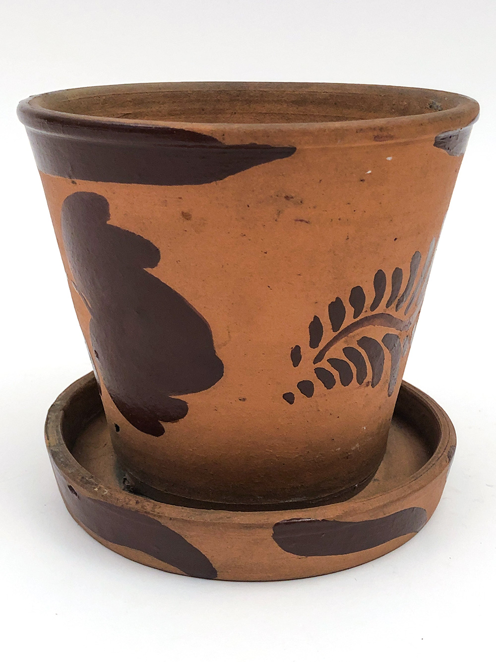 Southwestern Pennsylvania Decorated Tanware Flowerpot For Sale