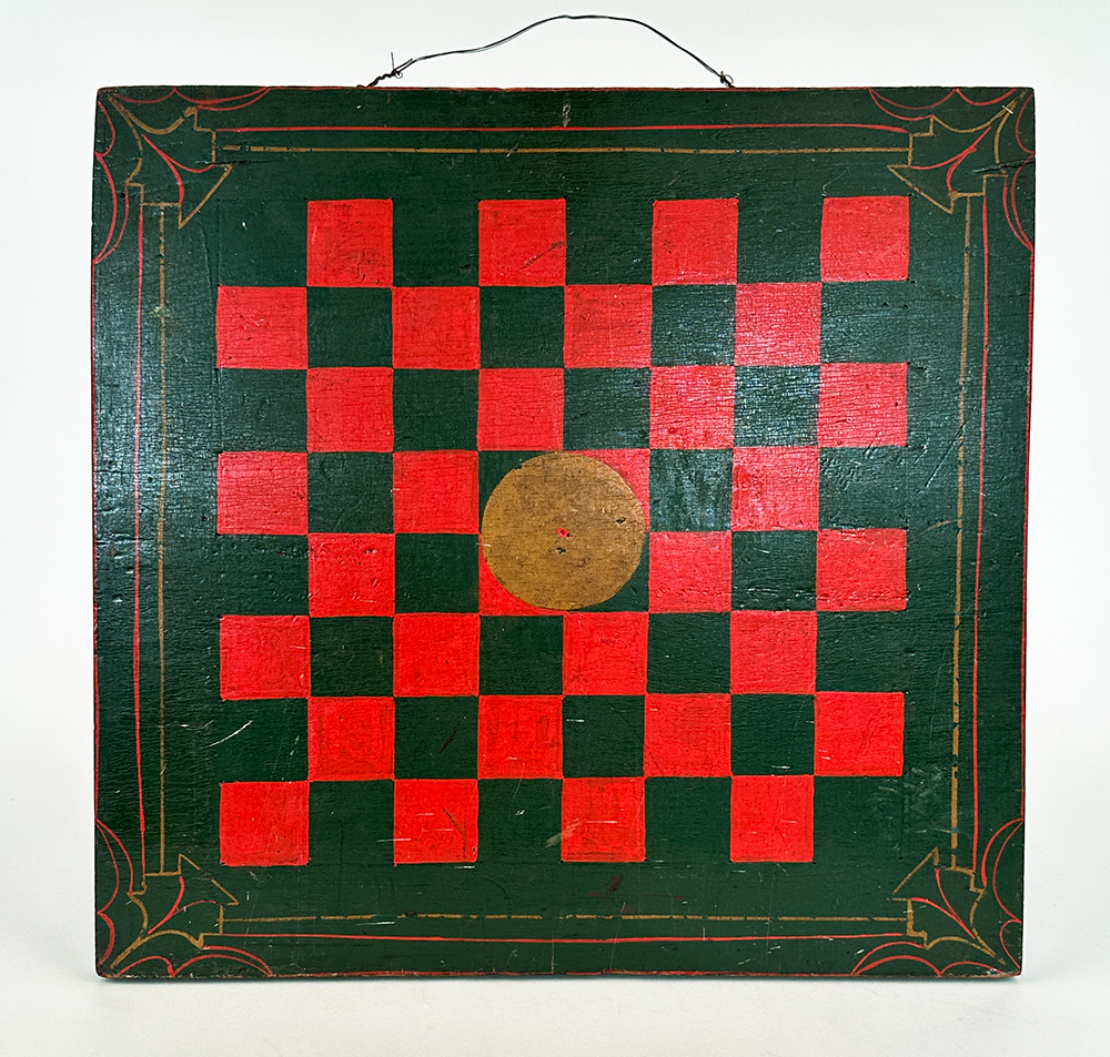 antique american folk art original paint decorated checkers gameboard