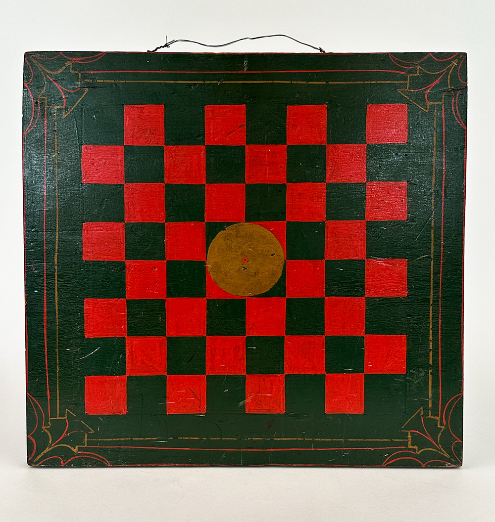 antique american folk art original paint decorated checkers gameboard