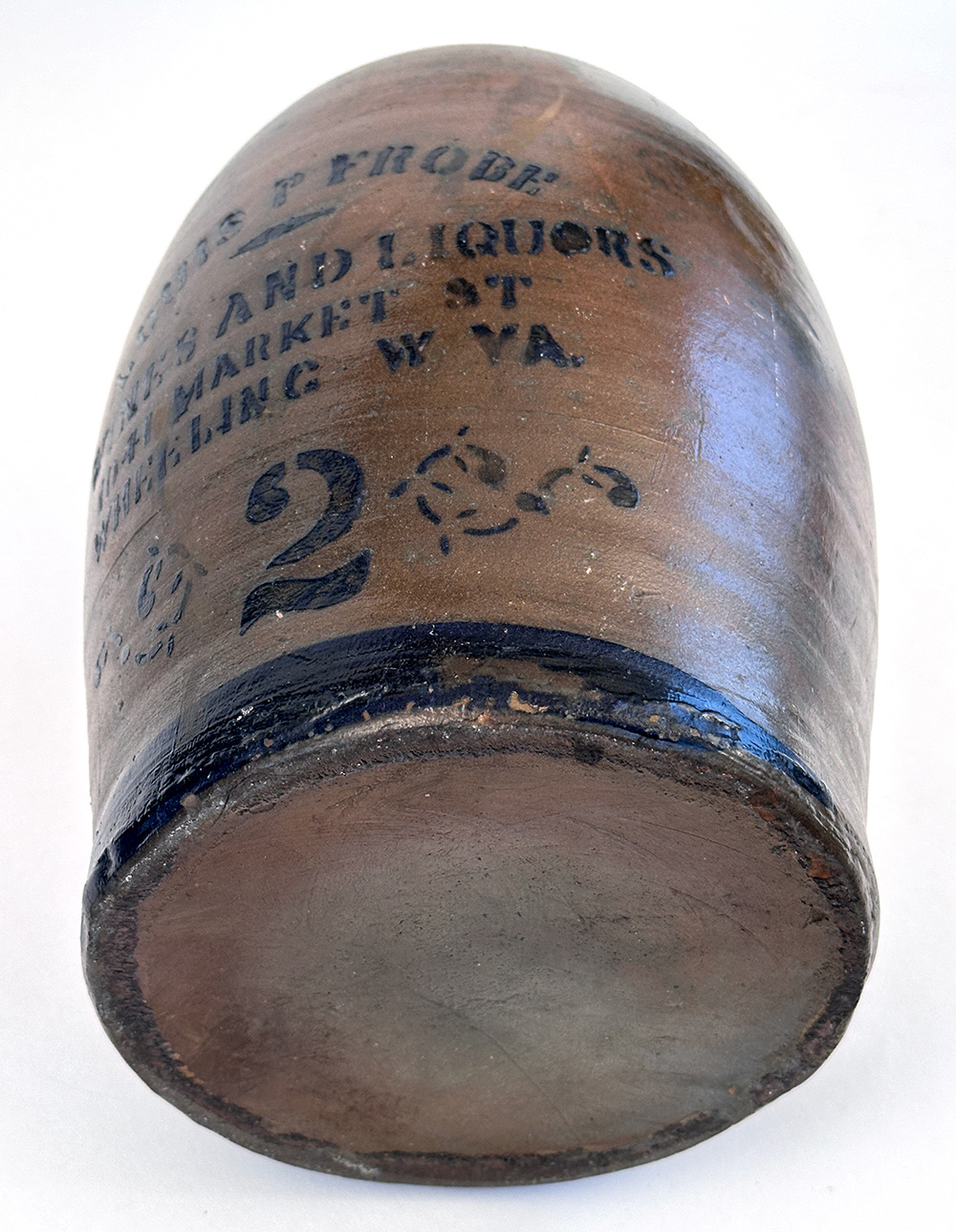 wheeling west virginia blue decorated stoneware merchant jug