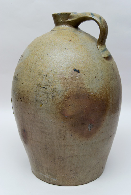 Large Antique Ovoid Stoneware Jug with Blue Freehand Decoration, Incluing Striped Handle, Large Wisteria Flower, Inscribed No. 5 Large Antique Ovoid Stoneware Jug with Blue Freehand Decoration, Incluing Striped Handle, Large Wisteria Flower, Inscribed No. 5
