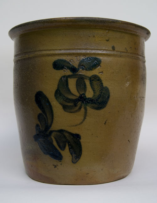 Blue Decorated American Stoneware: Russell Beaver Co. PA Antique Cobalt Salt Glaze Crock For Sale 19th Century Antiques Blue Decorated American Stoneware: Russell Beaver Co. PA Antique Cobalt Salt Glaze Crock For Sale 19th Century Antiques