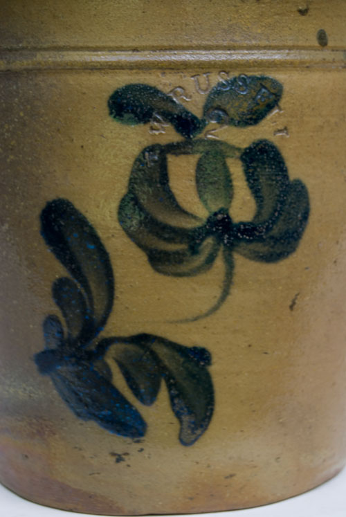 Blue Decorated American Stoneware: Russell Beaver Co. PA Antique Cobalt Salt Glaze Crock For Sale 19th Century Antiques Blue Decorated American Stoneware: Russell Beaver Co. PA Antique Cobalt Salt Glaze Crock For Sale 19th Century Antiques