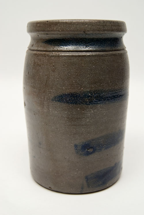 Four Strip Cobalt Blue Decorated Pennsylvania Antique American Salt Glazed Storage Crock Jar for Sale Four Strip Cobalt Blue Decorated Pennsylvania Antique American Salt Glazed Storage Crock Jar for Sale