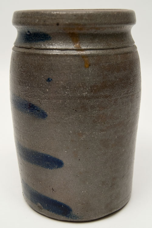 Four Strip Cobalt Blue Decorated Pennsylvania Antique American Salt Glazed Storage Crock Jar for Sale Four Strip Cobalt Blue Decorated Pennsylvania Antique American Salt Glazed Storage Crock Jar for Sale
