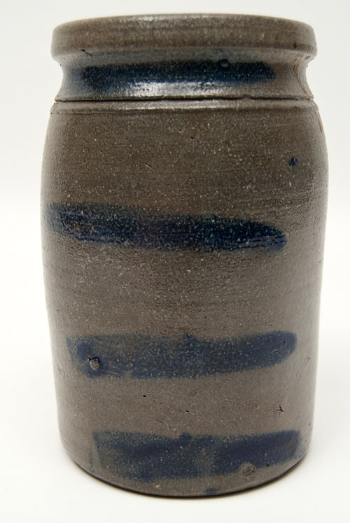 Four Strip Cobalt Blue Decorated Pennsylvania Antique American Salt Glazed Storage Crock Jar for Sale Four Strip Cobalt Blue Decorated Pennsylvania Antique American Salt Glazed Storage Crock Jar for Sale
