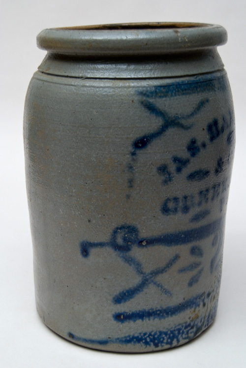Hamilton and Jones Cobalt Decorated Early American Antique Stoneware For Sale: Salt Glazed Blue Stencil and Freehand Crock Greensboro Pennsylvania Hamilton and Jones Cobalt Decorated Early American Antique Stoneware For Sale: Salt Glazed Blue Stencil and Freehand Crock Greensboro Pennsylvania