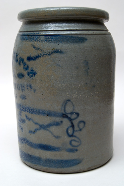 Hamilton and Jones Cobalt Decorated Early American Antique Stoneware For Sale: Salt Glazed Blue Stencil and Freehand Crock Greensboro Pennsylvania Hamilton and Jones Cobalt Decorated Early American Antique Stoneware For Sale: Salt Glazed Blue Stencil and Freehand Crock Greensboro Pennsylvania