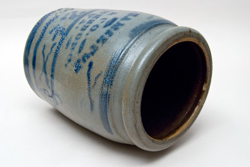 Hamilton and Jones Cobalt Decorated Early American Antique Stoneware For Sale: Salt Glazed Blue Stencil and Freehand Crock Greensboro Pennsylvania Hamilton and Jones Cobalt Decorated Early American Antique Stoneware For Sale: Salt Glazed Blue Stencil and Freehand Crock Greensboro Pennsylvania