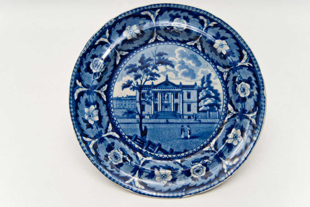 Beauties of America Library Philadelphia J and W Ridgeway 8 Dark Blue Historical Staffordshire Plate For Sale