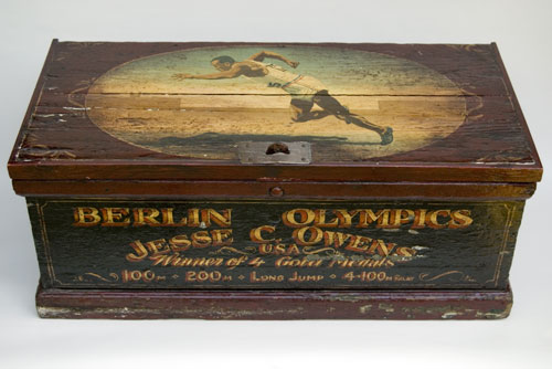 Folk Art Jesse Owens 1936 Berlin Olympics Painted Paint Decorated Black Americana Blanket Chest Americana Sports Folk Art Jesse Owens 1936 Berlin Olympics Painted Paint Decorated Black Americana Blanket Chest Americana Sports