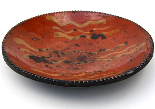 Redware Slip Decorated Plate: Antique SE Pennsylvania Redware Redware Slip Decorated Plate: Antique SE Pennsylvania Redware