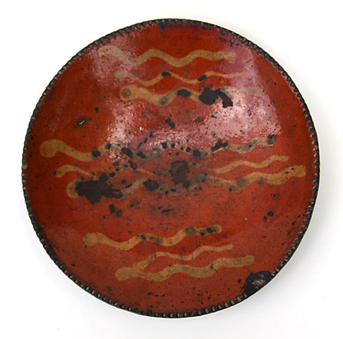 Redware Slip Decorated Plate: Antique SE Pennsylvania Redware Redware Slip Decorated Plate: Antique SE Pennsylvania Redware