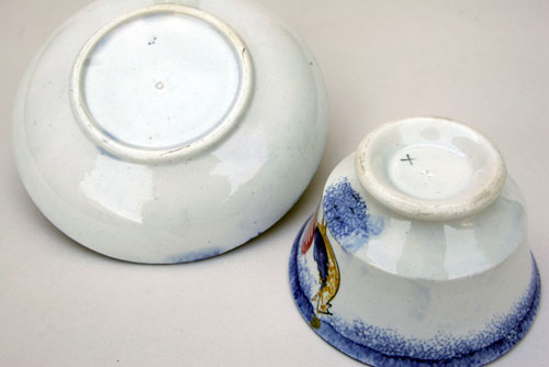 Rooster Spatterware Handless Cup & Saucer circa 1820-1850