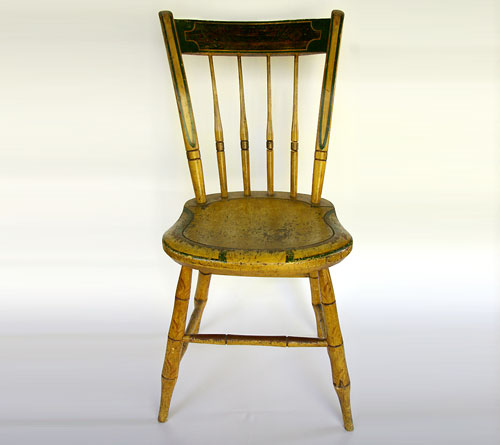 Signed Painted Antique Windsor Chair: Stephen Kilburn, Circa 1810 Signed Painted Mustard Windsor Chair: Stephen Kilburn, circa 1810, Massachusetts - Signed Painted Antique Windsor Chair: Stephen Kilburn, Circa 1810
