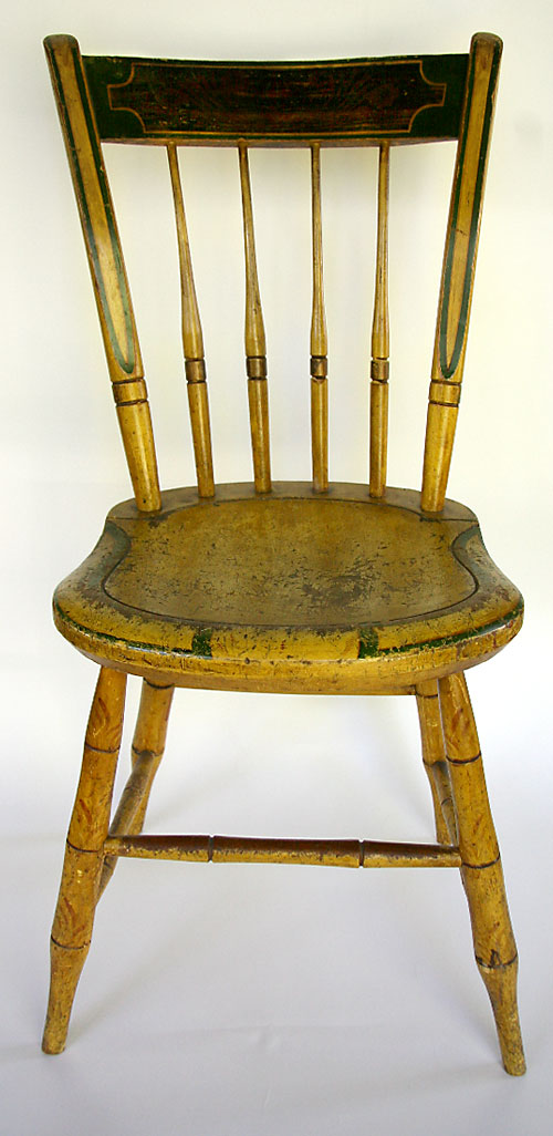 Signed Painted Antique Windsor Chair: Stephen Kilburn, Circa 1810 Signed Painted Mustard Windsor Chair: Stephen Kilburn, circa 1810, Massachusetts - Signed Painted Antique Windsor Chair: Stephen Kilburn, Circa 1810