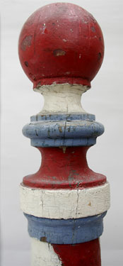 Antique Red White and Blue Painted Barber Pole Trade Sign Antique Red White and Blue Painted Barber Pole Trade Sign