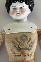 Early China Head Doll with Patriotic United States Linen Body