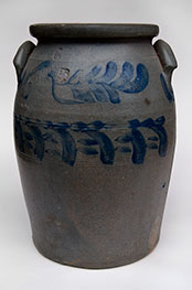 E. Fowler Blue Decorated Salt Glazed Butter Churn 19th Century Stoneware Pennsylvania E. Fowler Blue Decorated Salt Glazed Butter Churn 19th Century Stoneware Pennsylvania