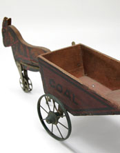 Gibbs Antique Horse and Coal Wagon Tin Litho and Wood American Toy