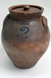 N. Clark Ovoid Lidded Jar 19th Century Blue Decorated Antique American Stoneware N. Clark Ovoid Lidded Jar 19th Century Blue Decorated Antique American Stoneware