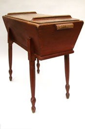 Original Red Painted Pennsylvania Dough Box on Turned Legs Original Red Painted Pennsylvania Dough Box on Turned Legs