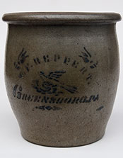 bird blue decorated antique Stoneware reppert cream crock bird blue decorated antique Stoneware reppert cream crock