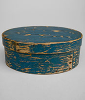 Original Blue Paint Dry Surface Oval Antique Pantry Box