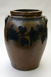 Cobalt Blue Decorated Semi-Ovoid Three-Gallon Storage Jar - Great Primitive Stoneware Jar Cobalt Blue Decorated Semi-Ovoid Three-Gallon Storage Jar - Great Primitive Stoneware Jar