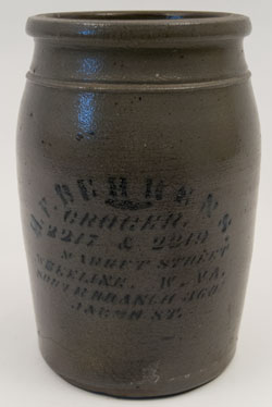 Antique Merchant Jar Blue Decorated Stoneware Berhens Wheeling West Virginia Pottery For Sale Antique Merchant Jar Blue Decorated Stoneware Berhens Wheeling West Virginia Pottery For Sale