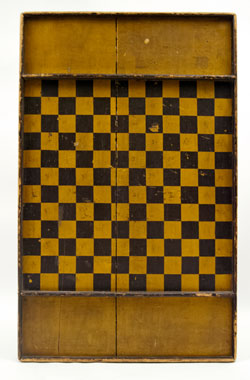 Antique American Game Board in Original Mustard and Black Paint Antique American Game Board in Original Mustard and Black Paint