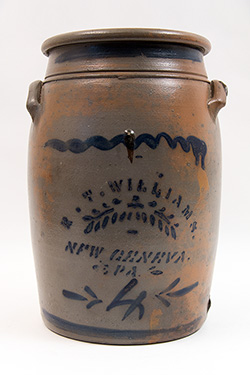 New Geneva PA 4 Gallon Cobalt Decorated Salt Glaze Stoneware Crock R. T. Williams New Geneva PA 4 Gallon Cobalt Decorated Salt Glaze Stoneware Crock R. T. Williams