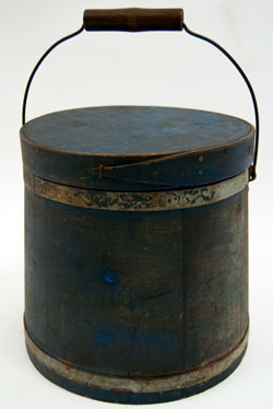 Antique Bail Handled Firkin in Original Blue Paint Antique Bail Handled Firkin in Original Blue Paint