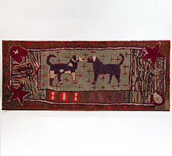 Folk Art Antique American Hooked Rug of Dogs Named Bob and Rose Folk Art Antique American Hooked Rug of Dogs Named Bob and Rose