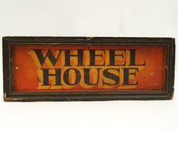 Antique Painted Wooden Sign: Wheel House Nautical Boat Sign, Vibrant and Colorful Antique American Sign for Sale Antique Painted Wooden Sign: Wheel House Nautical Boat Sign, Vibrant and Colorful Antique American Sign for Sale