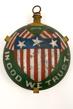 Antique Civil War GAR Canteen with Patriotic Flags and Original Paint Decoration Antique Civil War GAR Canteen with Patriotic Flags and Original Paint Decoration