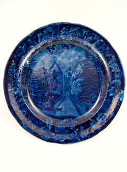 Dark Blue Historical Staffordshire Pottery La Grange Residence of the Marquis Lafayette Plate Blue and White 19th Century Ceramics Dark Blue Historical Staffordshire Pottery La Grange Residence of the Marquis Lafayette Plate Blue and White 19th Century Ceramics