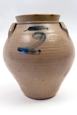 Early 19th Century Stoneware Ovoid Blue Decorated New York Jar Marked Clark Early 19th Century Stoneware Ovoid Blue Decorated New York Jar Marked Clark