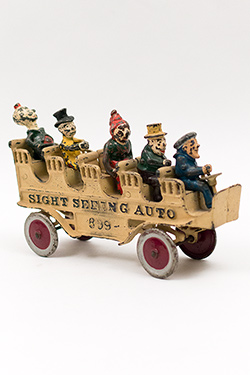 Antique Cast Iron Kenton Sight Seeing Auto Character Toy Vehicle Dark Town Battery Mechanical Bank For Sale
