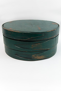 Early American Country Primitive Wisconsin Cheese Box in Original Green Paint Signed H B Nichols For Sale Early American Country Primitive Wisconsin Cheese Box in Original Green Paint Signed H B Nichols For Sale