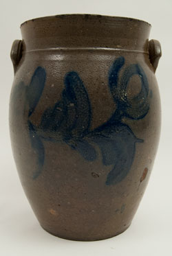 Cobalt Blue Decorated Beaver County PA Salt Glaze Stoneware Jar with Freehand Decoration Cobalt Blue Decorated Beaver County PA Salt Glaze Stoneware Jar with Freehand Decoration