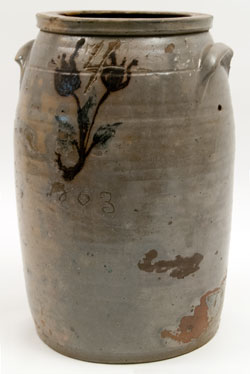 Rare Civil War Era Antique American Stoneware with Manganese Floral Decoration and incised Date 1863 Rare Civil War Era Antique American Stoneware with Manganese Floral Decoration and incised Date 1863