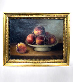 Antique Oil Painting on Canvas Signed Peaches Still Life A.S. Burnham 19th Century Antique Oil Painting on Canvas Signed Peaches Still Life A.S. Burnham 19th Century