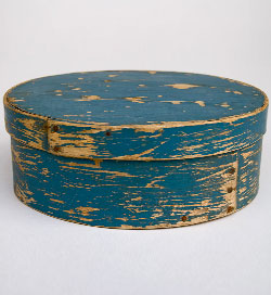 Original Blue Paint Dry Surface Oval Antique Pantry Box