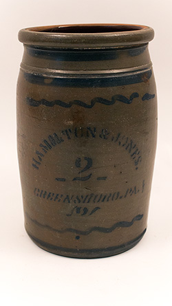 Antique Hamilton and Jones 2 Gallon Blue Decorated Stoneware Jar from Greensboro Pennsylvania PA Antique Hamilton and Jones 2 Gallon Blue Decorated Stoneware Jar from Greensboro Pennsylvania PA