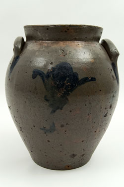 1830s Ovoid Ohio Antique Blue Decorated Stoneware Storage Jar with Freehand Decoration 1830s Ovoid Ohio Antique Blue Decorated Stoneware Storage Jar with Freehand Decoration