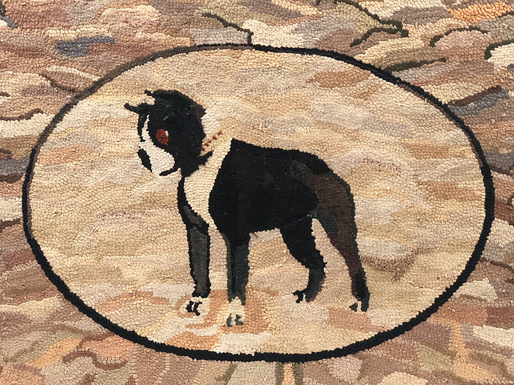 antique american folk art hooked rug of dog