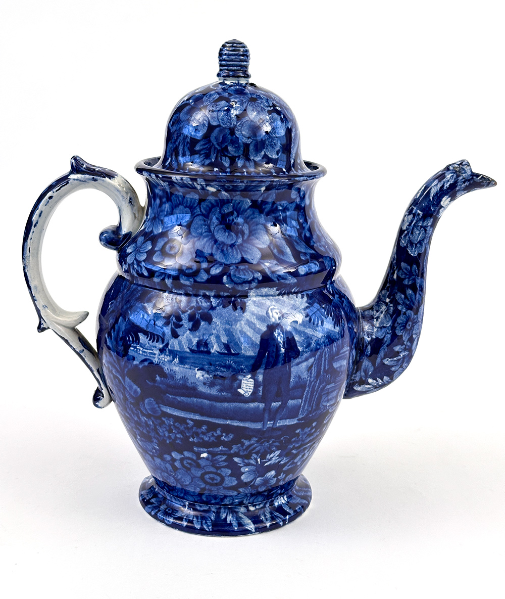 dark blue historical staffordshire george washington coffee pot