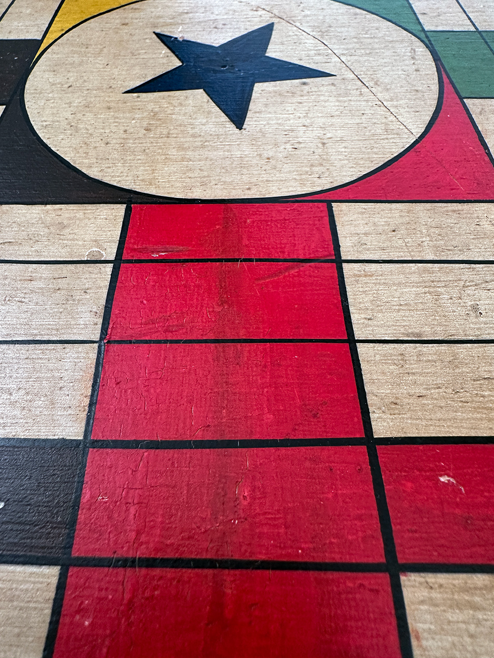 original 7 color paint decorated antique wooden patriotic parcheesi gameboard  